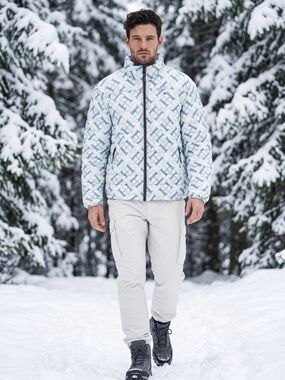 Tommy Hilfiger, Men's White & Blue Patterned Insulated Jacket